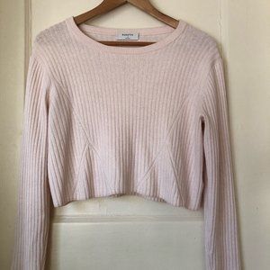 Babaton Light Pink Ribbed Cropped Sweater, Size Small